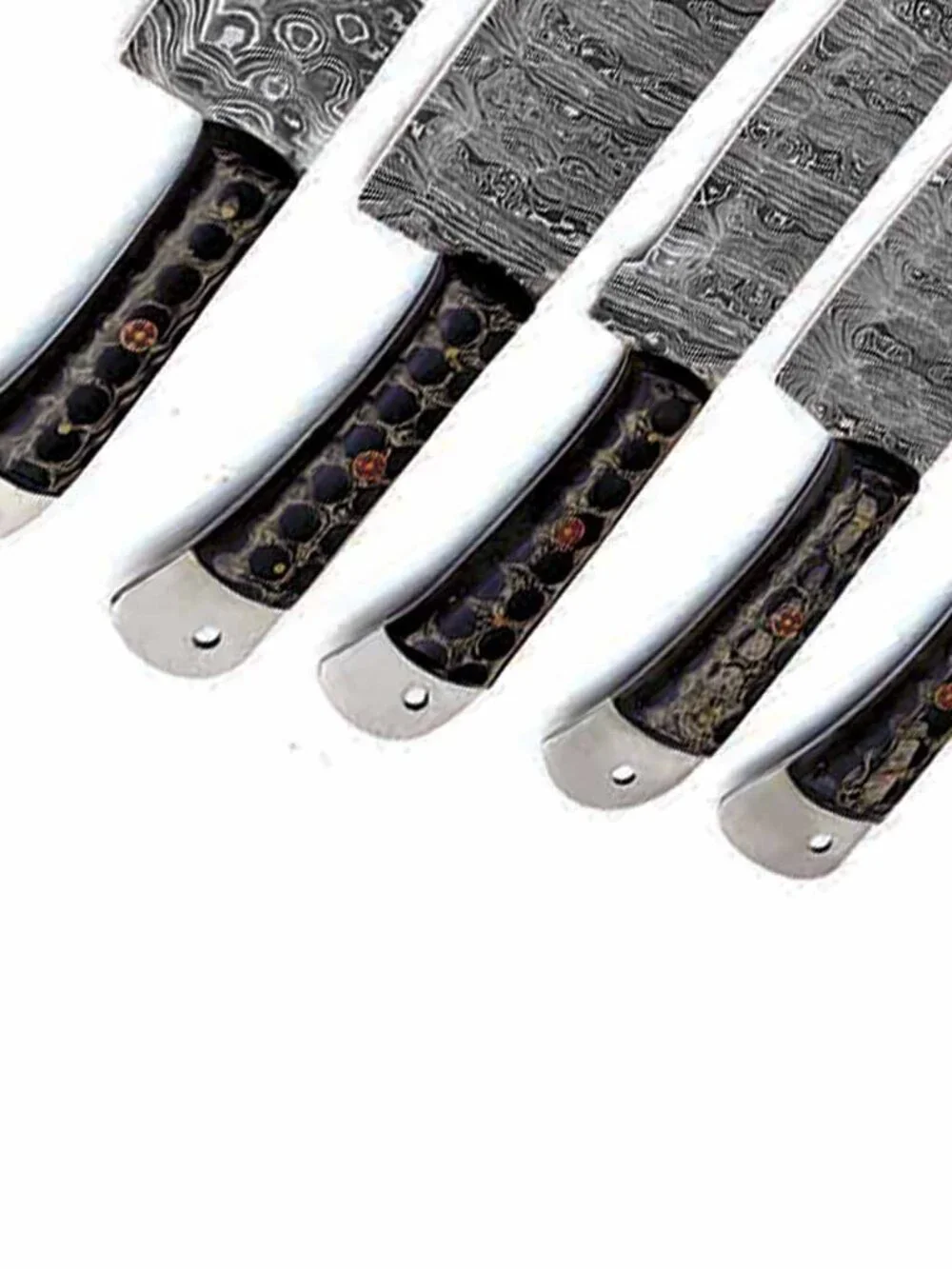 Damascus Kitchen Knife Set 5PC Blue Resin Handle Chef Knives